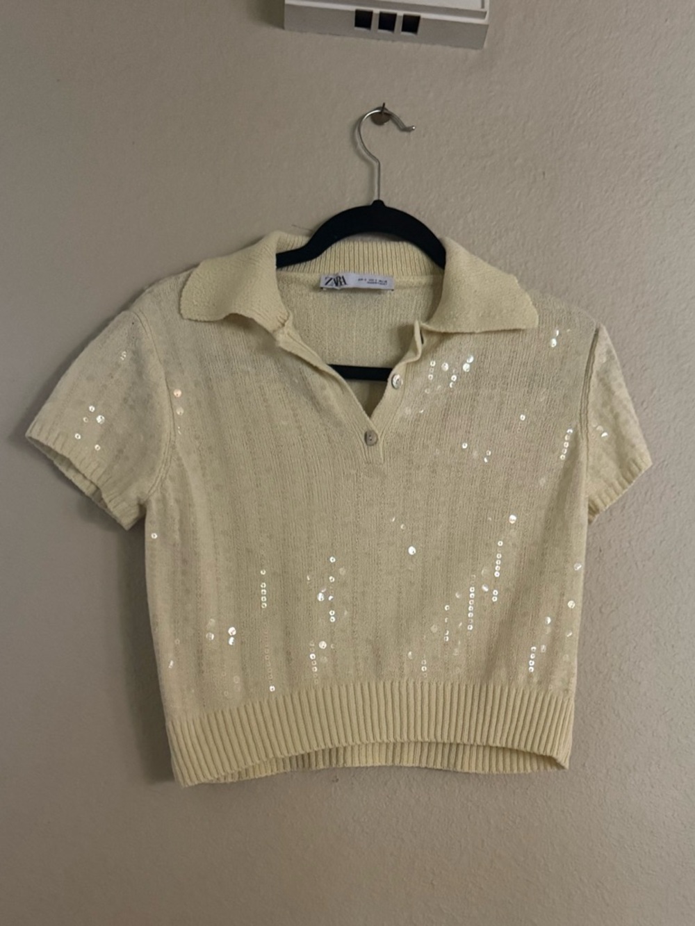 Zara Pale Yellow Sequin Knit Polo Set